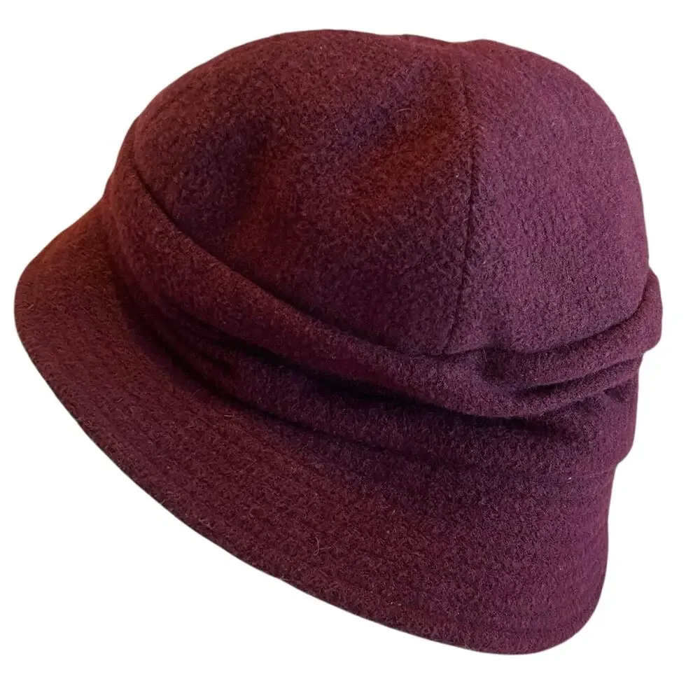 Ramona Paris Purple Burgundy Soft Classic Bucket Hat W/ Fur Pin Detail Glam